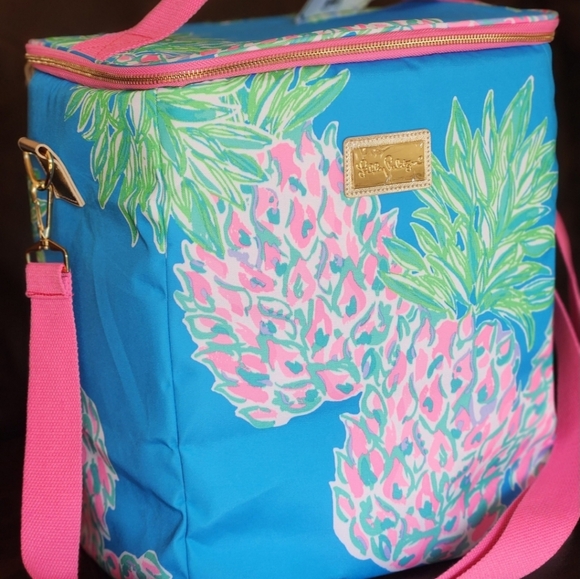 LILLY PULITZER insuleted wine carrier,  cooler, picnic,  beach tote colorful pin - Picture 6 of 13